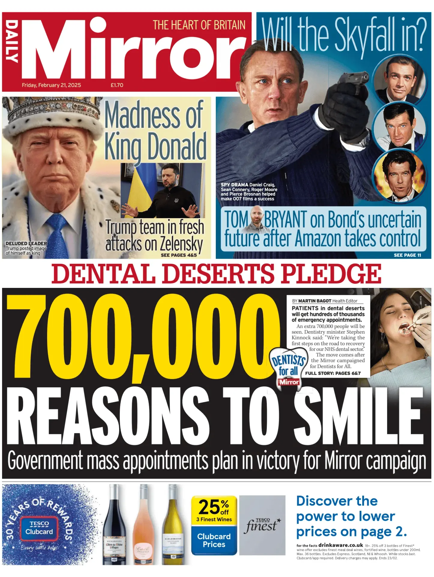 Prima-pagina-Daily Mirror-edizione-di-oggi-21-02-2025